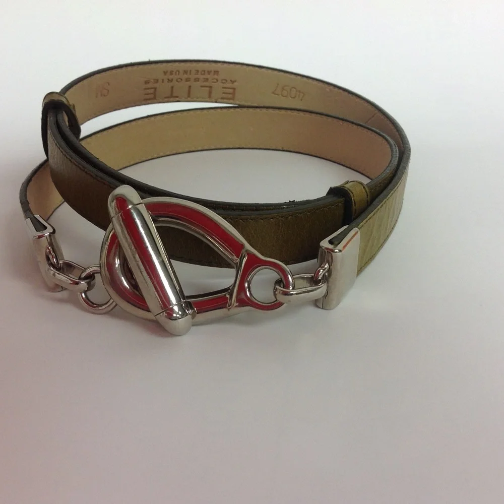 Vintage Elite Green Leather Belt Buckle